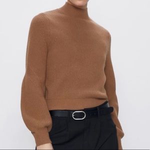 💖NWT Zara brown camel mock neck knit sweater S